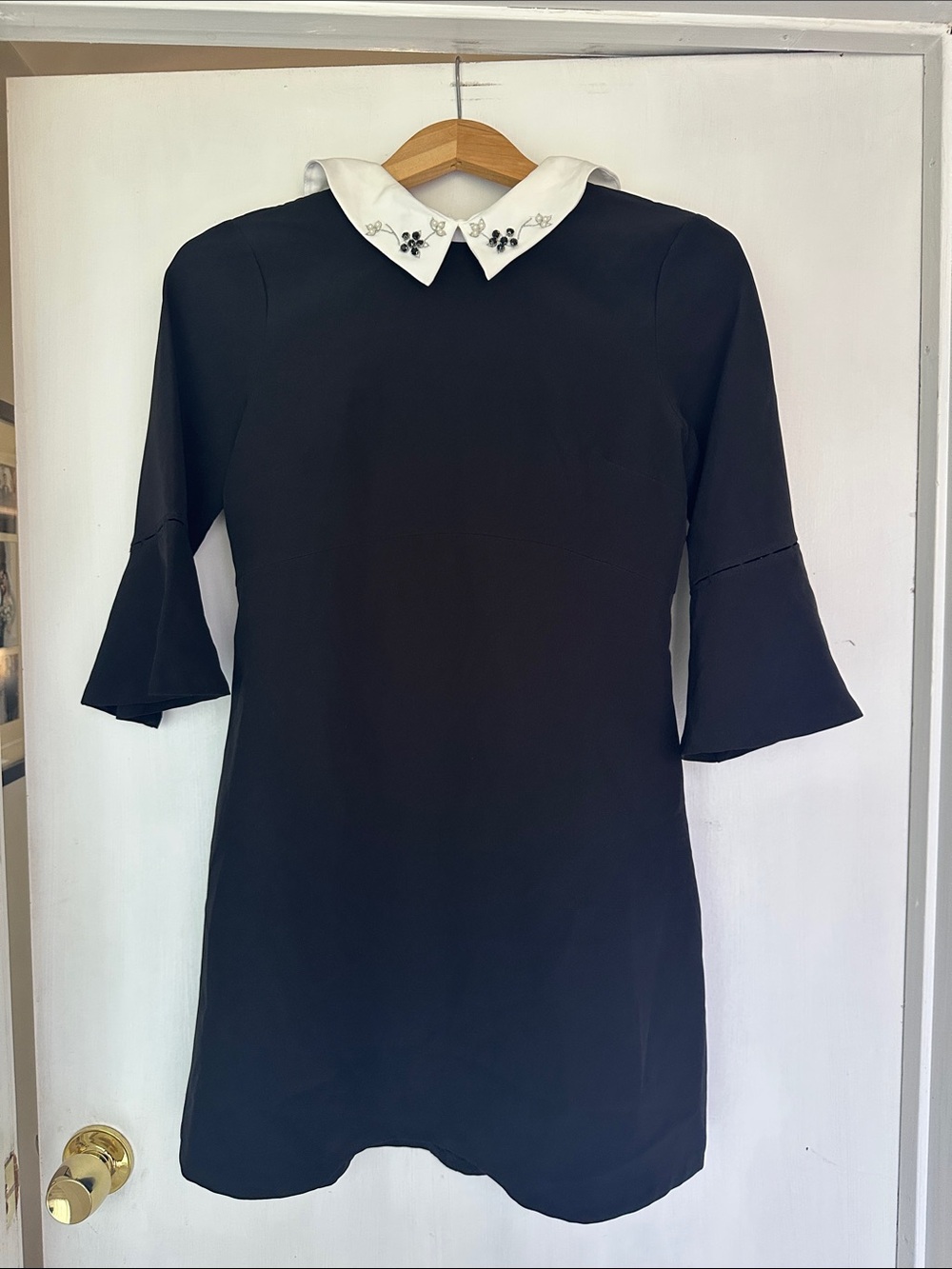 Zara Black Mini Dress with White Embellished Collar